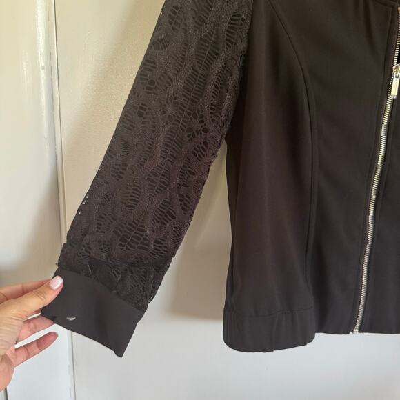 Cache Womens Black Lace Bomber Zip Up Jacket Lightweight Size 4 Small Rare - Picture 3 of 9